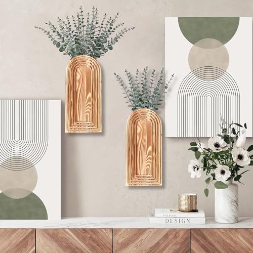 Dnnnii 2 Pack Wooden Wall Vase Set - Brown Finish Modern Farmhouse & Boho Wall Decor for Entryway, Hallway, Bathroom, Living Room, Dining Room, Narrow Spaces - color: Brown