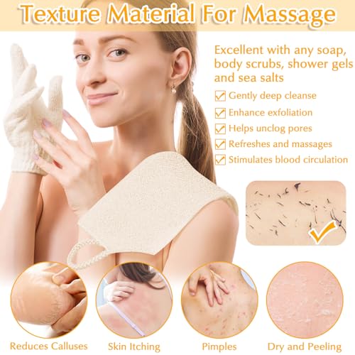 Anezus Exfoliating Back Scrubber Bath Gloves Set, Exfoliating Shower Towel with Shower Gloves for Body Scrub, Back Cleaner Wash Gloves to Remove Dead Skin (Beige) - color: Beige