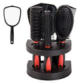 Set of 5 Hair Combs Set Professional Salon Hair Cutting Brushes Sets Salon Hairdressing Styling Tool Mirror And Holder Stand Set Dressing Comb Kits for - color: Red