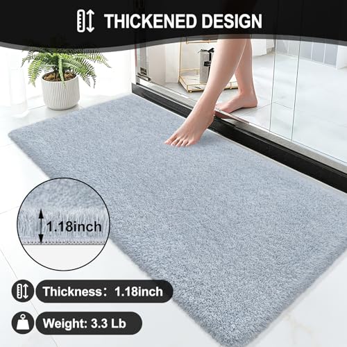Bathroom Rugs 60"x24", Fluffy Soft Thick Absorbent Bath Mat Rubber Backing Quick Dry, Machine Washable Bath Mats for Bathroom Tub, Floor, Shower, Bedroom Home Decor Accessories, Grey - color: Blue Grey, size: 60" x 24"