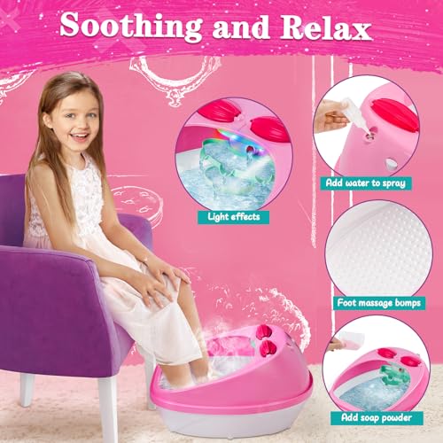 Kids Foot Spa & Nail Kit Set, Kids Spa Day Kit for Girls, Massage Foot Soak Tub and Nail Dryer, Toys Manicure Pedicure Art Salon Girl Gift for 5 6 7 8-12, Christmas Birthday Gifts