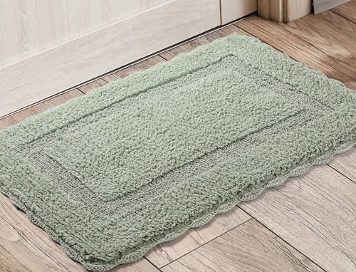 Savi Home Cotton Crochet Bathmat with Antiskid 17x24 Sage Green, 100% Pure Cotton, Super Soft Bath Rug, Plush & Absorbent,Full Reversible Step Out Rugs - color: Sage Green, size: 1'5" x 2' (Rectangular)