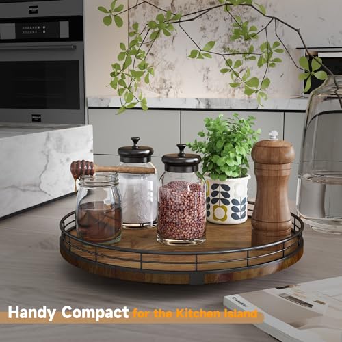 Farmhouse Oak 13" Lazy Susan Turntable Organizer for Cabinet, Round Wooden Lazy Susan Organization and Storage for Dining Table, Pantry, Kitchen, Countertop, Cupboard,Home Decor, Walnut Wood - color: Walnut, size: 13 inches