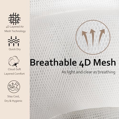 Bath Pillows,Bathtub Pillows for Head and Neck Back Support,Bath Pillows for Tub with Soft 4D Breathable Mesh Fabric and Nonslip Suction Cups,Relaxing Bath Accessories Spa Gifts .(Wave White)
