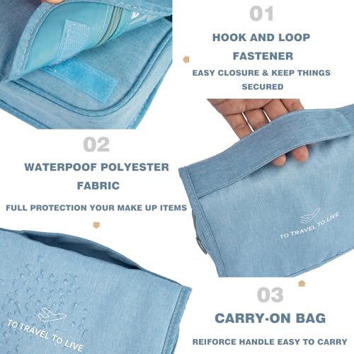 L & FY Hanging Travel Toiletry Bag Women's Cosmetic Organizer Makeup Pouch Men's Shaving Kits With Handle (Denim Navy Blue) - color: Denim Navy Blue, size: Compact Size