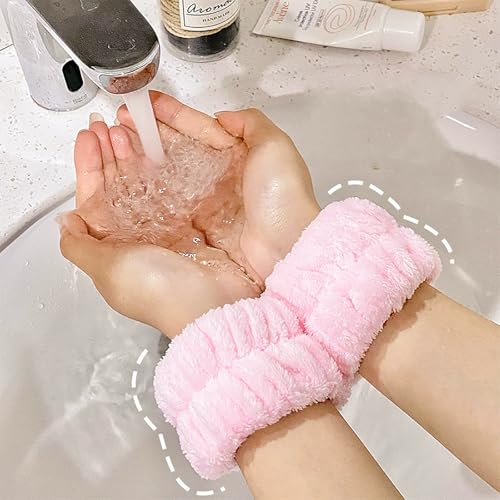 3 Pieces Face Wash Headband and Wristband Set, Makeup Skincare Headbands Spa Headband Towel for Women Skin Care Bath Wrist Bands for Washing Face (Pink) - color: Pink