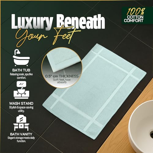 Pearl Linens Pack of 2 100% Cotton Bath Mat 20x30 inches, Soft & Absorbent Quick Dry Bathroom Mat Set, Not Bathroom Rugs, After Shower Mat, Bath Tub Mat, 687 GSM, Machine Washable, Mint Green - color: Mint Green, size: 20x30 - Set of 2