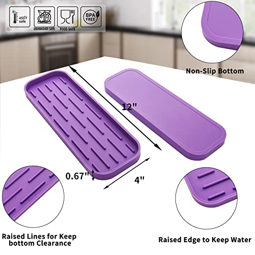 MicoYang Silicone Kitchen Sink Organizer Tray for Multiple Usage,Eco-Friendly Sponges Holder for Kitchen Bathroom Counter or Sink,Dish Soap Dispenser,Scrubber,Bottle,Cup (Purple, 12"×4") - color: Purple, size: 12" x 4" x 0.7"