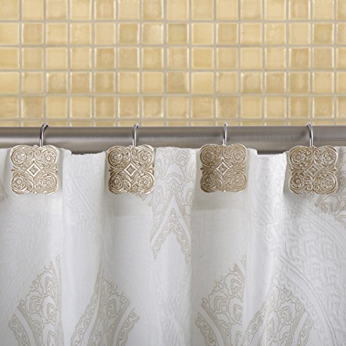 Creative Scents Victoria Set of 12 Shower Curtain Hooks Rings for Bathroom | Beige Bathroom Accessories Decor - style: Shower Curtain Hooks