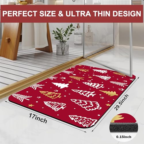 Identiy Christmas Bath Mat, Red Christmas Trees Bathroom Rug, Soft Super Absorbent Machine Washable Quick Dry and Non-Slip Bathtub Mat for Tub Shower Bathroom Floor 17"x29.5" - color: Red Christmas Trees