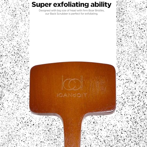 ICANdOIT Stiff Sisal Bristles Back Scrubber Set - Shower Brush with Non-Slip Curved Handle and Dual-Sided Exfoliation Glove-17.71”Bent Handle