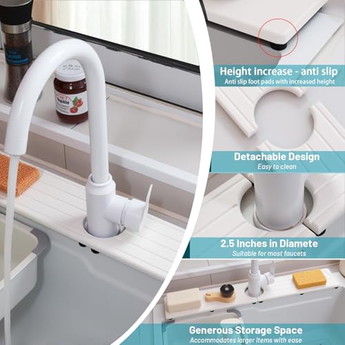 Fast Drying Stone Faucet Mat for Kitchen Sink with Raised Feet, Water Absorbent Diatomite Stone Sink Tray, Faucet Sink Splash Guard, Prevents Moisture Buildup, Durable Protector for Bathroom Counter - color: White Gray Style 1, size: 20" x 4"