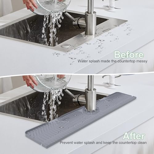 33inch Kitchen Sink Splash Guard Mat,Silicone Material Protects Faucet Handle from Dripping Water,Faucet Mat Splash Catcher,Multipurpose for Kitchen Sink, Sink Sponge Holder