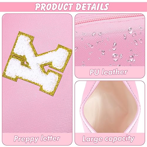 URSKYTOUS Initial Preppy Makeup Bag Travel Small Cosmetic Bag Cute Pink Personalized Preppy Makeup Pouch Zippered PU Toiletry Bag Christmas Birthday Gifts for Women Mom Teacher Friends(K) - color: Pink, size: K