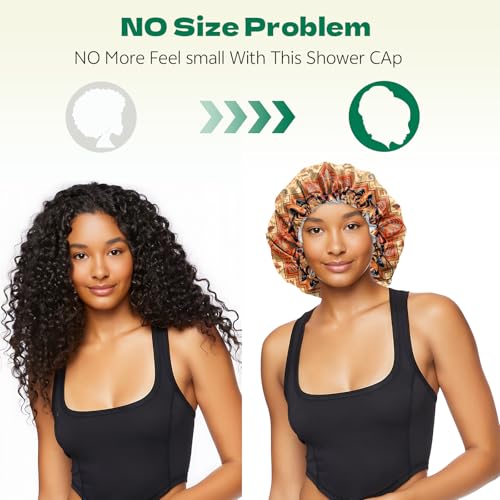 2 PCS Shower Cap Waterproof Double Layer Elastic Adjustable Reusable Hair Bath Caps for Girls Women Cute Aesthetic-Red - color: G13-Red