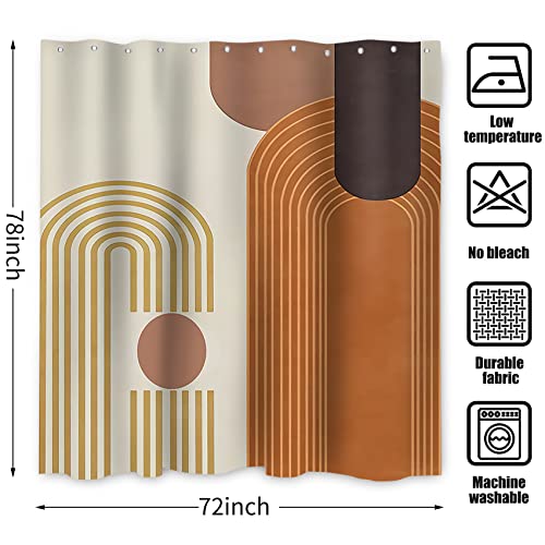 Mid Century Modern Extra Long Shower Curtain, Boho Brown Abstract Arch Machine Washable Waterproof for Bathroom Bathtub with 12 Hooks 72Wx78H - color: Brown and Beige, size: 72"W x 78"L (Pack of 1)