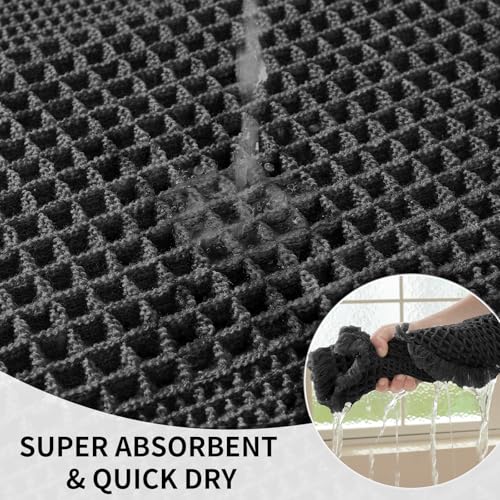 Waffle Bath Mat - Super Water Absorbing Bath Mat Quick Dry, Bathroom Rugs Non Slip Washable with Tassels, Rubber Backed Bathroom Mat for Bathroom Floor, Tub and Shower, 24" x 72", Black - color: Black, size: 24" x 72"