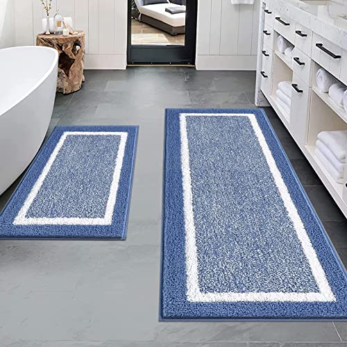 Pauwer Bathroom Rugs Sets 2Pc, Non Slip, Absorbent, Machine Washable, Blue, 18x26+18x48 inches - color: Blue, size: 18"x26"+18"x48"