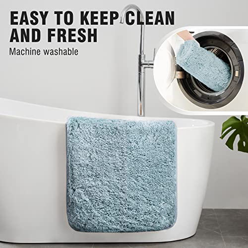 TECHMILLY Super Soft Shaggy Bathroom Runner Rugs, Absorbent Thick Non Slip Microfiber Bath Rugs, Quick Dry Machine Washable Bath Mat for Bathroom Floor, Bathtub and Shower 20"x47" Blizzard Blue - color: Blizzard Blue, size: 17" x 47"