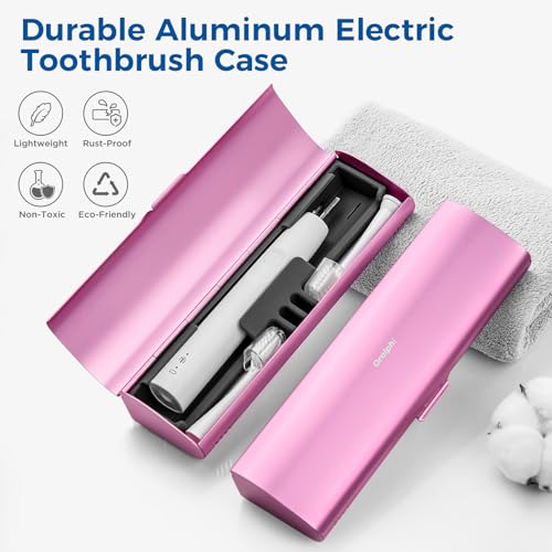 Aluminum Electric Toothbrush Travel Case, 2 in 1 Travel Toothbrush Holder for Oral B/Oral-B Pro 1000 1500 5000 and Most Electric Toothbrush for Traveling, Removable Silicone Liner-Pink - color: Pink