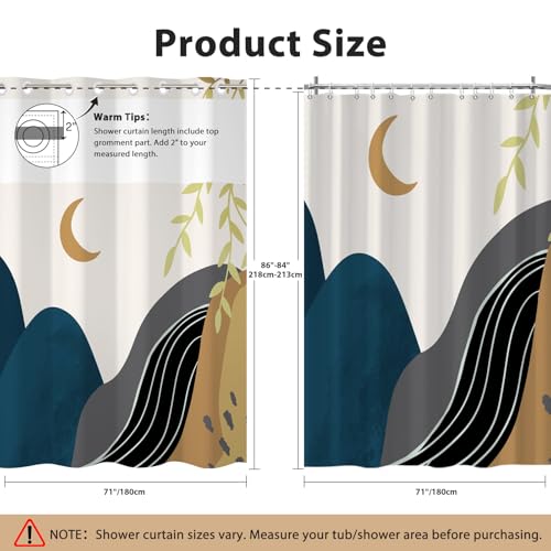 No Hook Shower Curtain Mid Century Boho with Snap in Liner, Hotel Grade Abstract Modern Shower Curtains Set for Bathroom, Spa Like Bath Curtain, Blue, 71" W x 86" L - color: 01 Mid Century - Blue, size: 71"W x 86"L (Pack of 1)