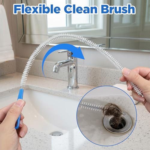2 Pcs 18.11inch Shower Drain Clog Remover Tool, Ymapinc Shower Drain Cleaner Tool for Hair Remover, Sink Cleaning Brush, Sink Brush, Plumbing Cleaning Tools for Kitchen & Bathroom
