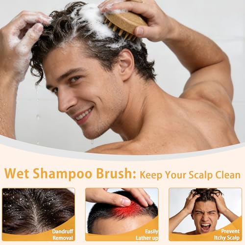 Nimiah Scalp Massager Hair Growth - Natural Coconut Shell Shampoo Brush with Dual Silicone Bristles for Dandruff Removal Stress Relax, Wet & Dry Use Scalp Scrubber for Thick Thin Curly Hair