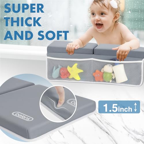 beiens Bath Kneeler and Elbow Rest Pad Set - 1.5'' Comfortable Thick Baby Bath Kneeler Pads, Quick Dry Soft Kneeling Pad for Baby Bath Time, Non-Slip Knee& Arm Support Bathtub Mat with Toys Organizer - color: Grey