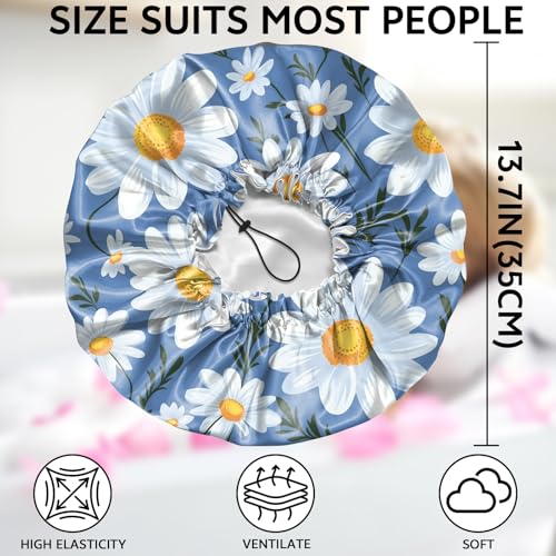 Shower Cap Adjustable Waterproof Double Layer Elastic Reusable Hair Bath Cap Cute Aesthetic for Women Girls-Chrysanthemum - color: R4-Chrysanthemum