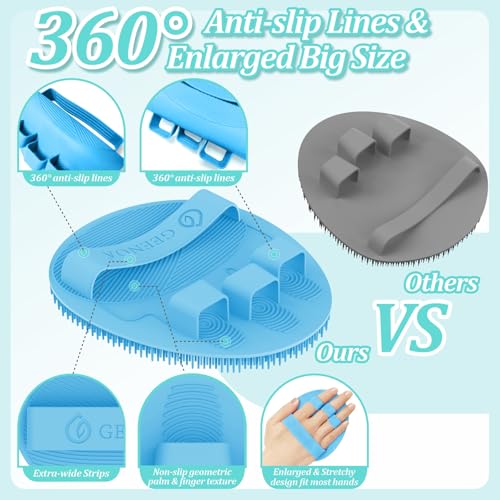Soft Silicone Back Scrubber & Bath Glove 2PCS, 16''- 24'' Extendable Shower Scrubber with Dual-Side Head, 360° Anti-Slip & Hand-fit Silicone Body Scrubber for Rich Foaming Deep Cleaning(Blue) - color: Blue*2