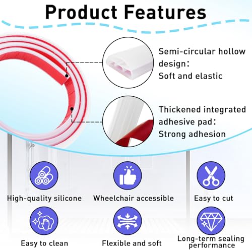 78'' Transparent Silicone Shower Threshold Water Dam Seal Strip | Self Adhesive Collapsible Splash Guard Barrier, For Shower & Sink Edge Dry-Wet Separation Use