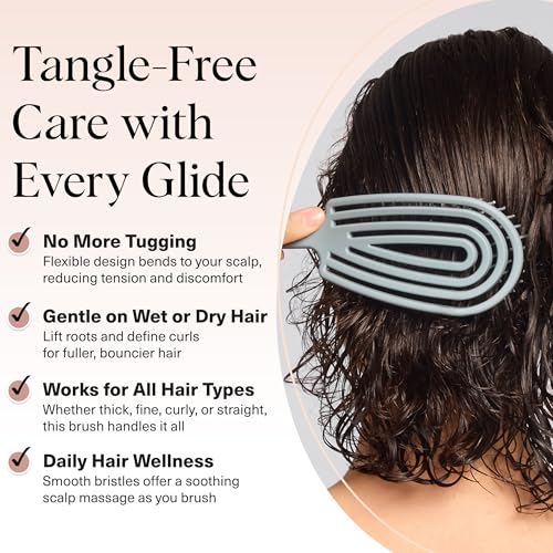 Kitsch Hair Brush Detangler – Flexi Flow Hair Brush for Women, Men & Kids | Detangling Brushes for Curly Hair with Bendable Frame, Bounce Curl Defining Brush for Wet or Dry Strands - Haze Blue - color: Haze Blue