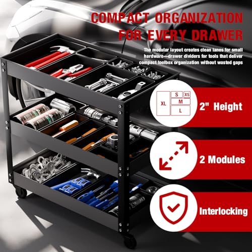 16 PCS Small Parts Tool Box Organizer Trays, tool box trays organizer for Toolbox Organization, Parts Trays and Screw Organizer Box for Tool Chest, Garage Drawers and Workbench - color: 16PCS(S+XS)