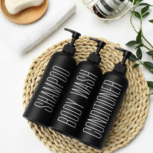 HOMCDALY Black Shampoo and Conditioner Dispenser, 16oz 3-Pack Refillable Pump Bottles, Shampoo Conditioner Body Wash Dispensers Bottles, Bathroom Shower Dispenser (Black-2 - color: Black&black Pump