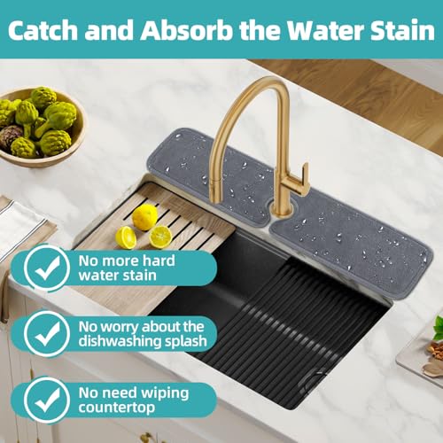PoYang 4 Pack Faucet Mat for Kitchen Sink Splash Guard Long: Super Absorbent Microfiber Sink Water Splash Guard Behind Kitchen Faucet Mat for Bathroom, RV Protector, Machine Washable 24'' x 5.1'' - size: 24" x 5.1"