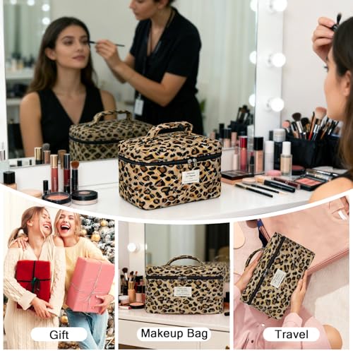 Gosect 1pc Large Makeup Bag, Cute Cosmetic Bag for Women Girls, Floral Coquette Aesthetic Toiletry Bag, Travel Make Up Organizer Bag (Leopard Print) - color: 022Leopard Print