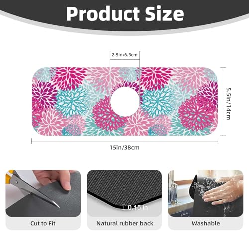 Dahlia Bright Flower 15" X 5.5" Kitchen Sink Splash Guard Faucet Faucet Guard Draining Mat Sink Splash Guard Faucet Kitchen Bathroom - color: Dahlia Bright Flower