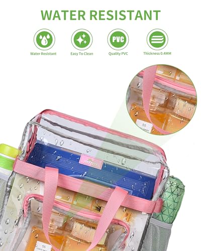 MAY TREE Clear Vinyl Tote Bag, Pink, 12 x 6 x 12 in - color: Pink