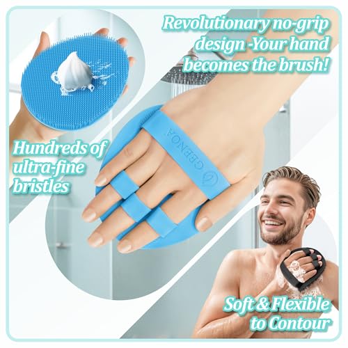Silicone Back Scrubber & Soft Bath Glove 2PCS, 16''- 21''Extendable Back Scrubber with Dual-Side Large Head, 360° Anti-Slip Hand-fit Silicone Body Scrubber for Rich Foaming Deep Cleaning(Blue) - color: Blue*2