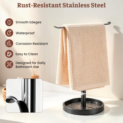Stainless Steel Hand Towel Holder with Storage Tray for Bathroom Countertop | Weighted Base With Anti-Slip Pads Keeps Towels Stable While The Tray Neatly Stores Jewelry, Watches & Essentials - color: Black-1p（with Tray）