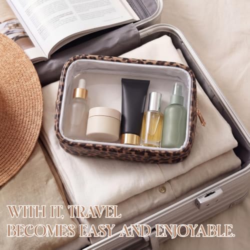 Abbylike 6 Pcs Clear Makeup Bags Bulk PU Leather Cosmetic Pouches Transparent Toiletry Bags with Zipper Waterproof Purse Skincare Car Organizer for Girl Women Travel Gifts(Leopard Print) - color: Leopard print