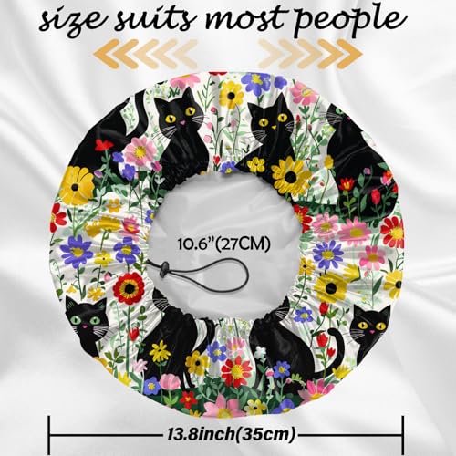 2 PCS Shower Cap Reusable Waterproof Double Layers Hair Caps Shower Bath Adjustable Elastic Hat for Women Girls Cute Aesthetic-Flower Black Cat - color: AI4-Flower Black Cat
