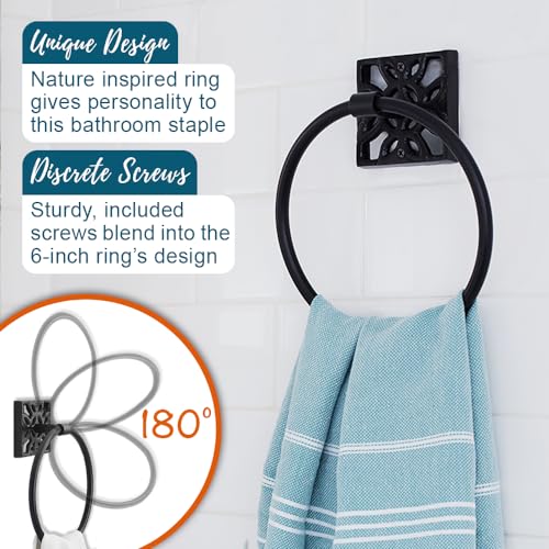Autumn Alley 5 PC Matte Black Modern Bathroom Accessories Set, Wall Mounted - Towel Rack, Hand Towel Ring, Industrial Toilet Paper Holder, and 2 Towel Robe Hook for Bathroom Hardware Set - color: Black