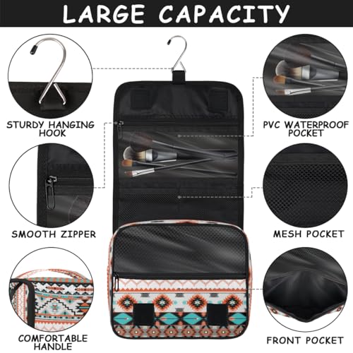 Travel Hanging Toiletry Bag for Women Men Tribe Ethnic Aztec Geometric Cosmetic Bag Waterproof Makeup Organizer for Accessories, Shampoo, Full Sized Container, Toiletries for Bathroom Shower - color: A-002