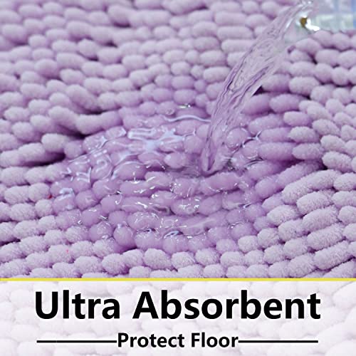 Bathroom Rugs Chenille 3-Piece Extra Soft and Absorbent Shag Bathroom Rugs, Machine Wash Mat, Strong PVC Non-Slip Underside, Plush Carpet Mats, Lavender - color: Lavender, size: 2'8" x 1'8" (16x24"+20x32"+20x20"U shape）
