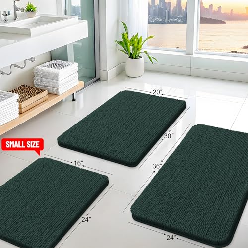 Arotive Bathroom Rugs 30x20, Extra Soft Absorbent Shaggy Chenille Bath Rugs, Machine Washable Rubber Backing Bath Mats for Bathroom Floor Tub and Shower Home Decor Accessories, Blackish Green - color: Blackish Green, size: 30" X 20"