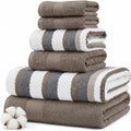 Modern Threads Pax 6-Piece Reversible Yarn Dyed Jacquard Towel Set - Bath Towels, Hand Towels, & Washcloths - Super Absorbent & Quick Dry - 100% Combed Cotton, Khaki - color: Brown, style: Wide Stripe