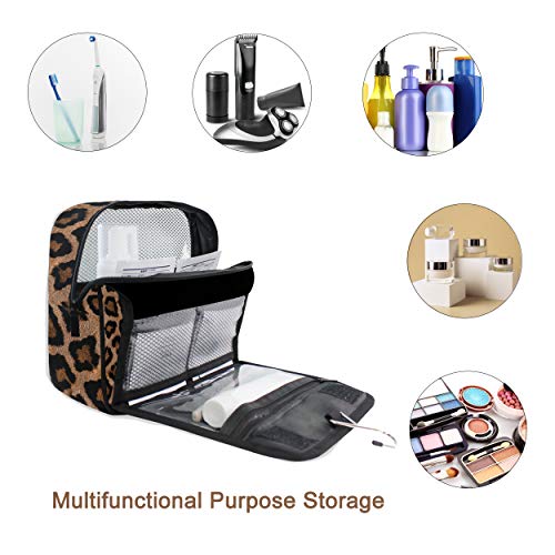 senya Hanging Travel Toiletry Bag Kit Makeup Case Cosmetics Organizer for Men Women - color: Leopard Cheetah