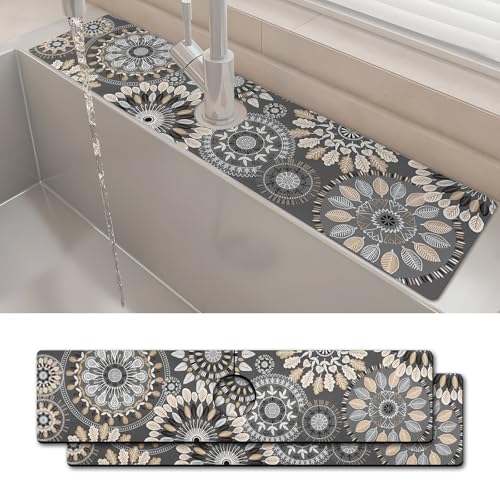 2PCS 24" X 5.5" Kitchen Sink Splash Guard Faucet Mat Mandala Super Absorbent Fast Drying Faucet Guard & Draining Mat Sink Splash Guard Behind Faucet for Kitchen, Bathroom - size: 24" x 5.5"（2pcs）