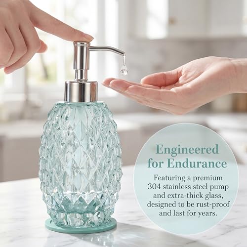 MALACHI Glass Soap Dispenser, 304 Rustproof Stainless Steel Pump, Refillable Multi‑use for Hand Soap, Dish Soap, Body Wash, Shampoo, Baby Wash for Bathroom Kitchen & Commercial - color: Green